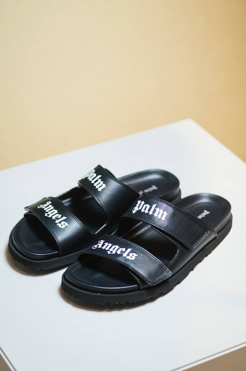Image 6 Palm Angels Black leather sandals with logo PMIH01AS25LEA001