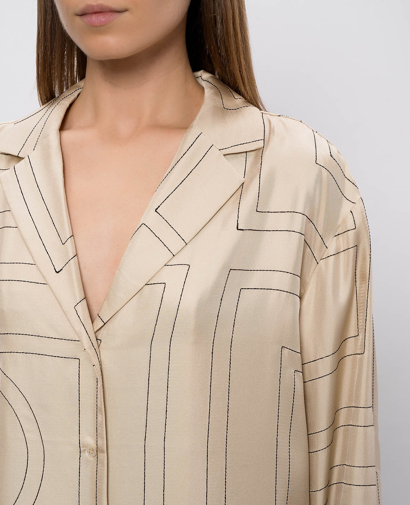 Image 11 Toteme Beige silk blouse with embroidered monogram logo 213755707