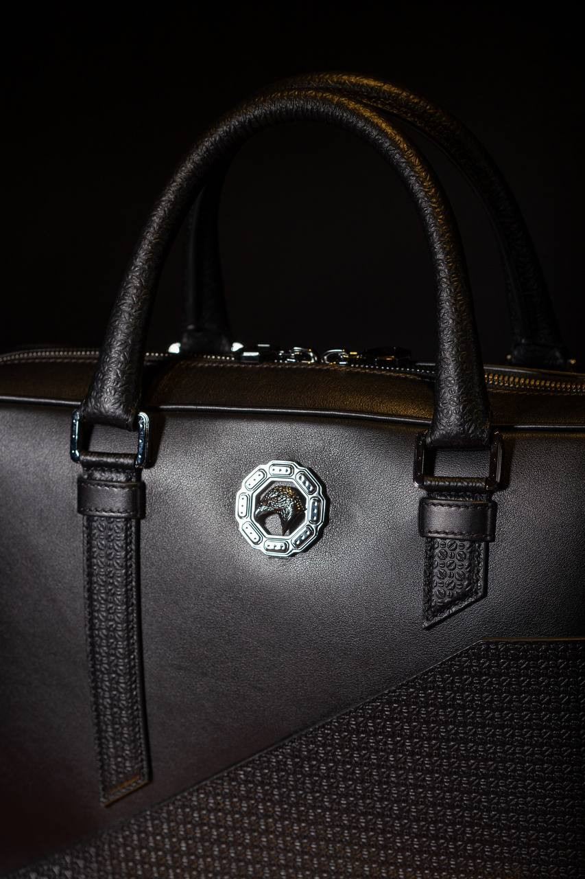 Image 5 Stefano Ricci Black leather briefcase with ruthenium-plated logo ND250I2GUREVH
