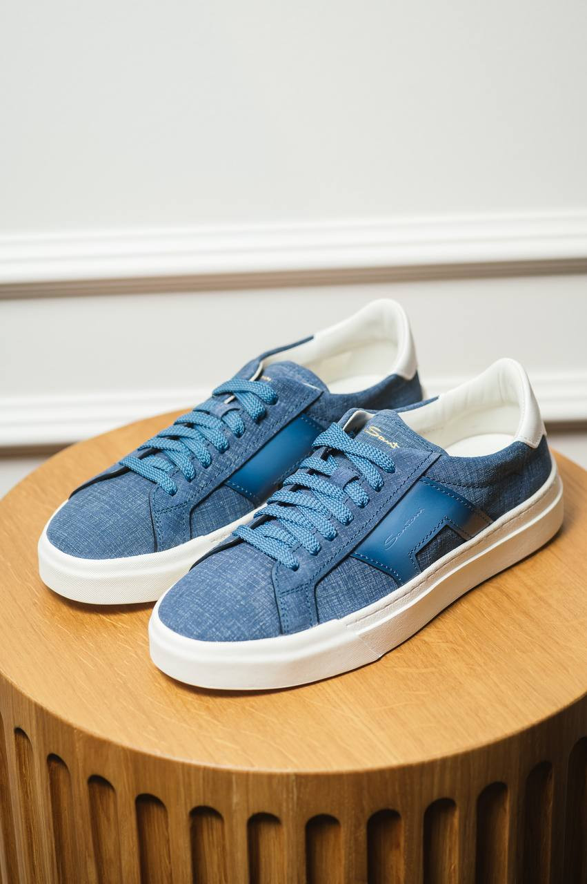 Image 6 Santoni Blue leather sneakers with logo MBGT21964PNNCFCT