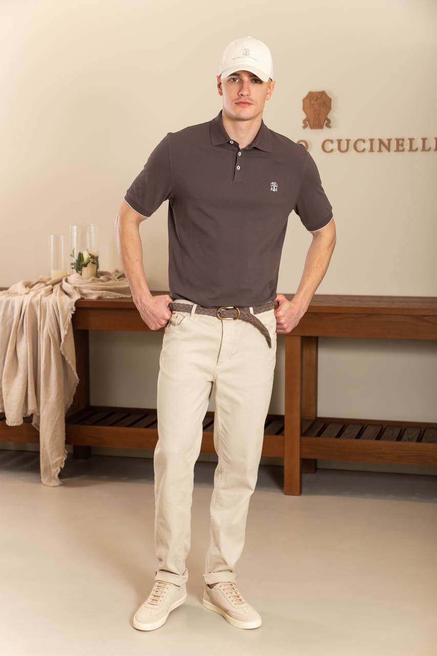 Image 6 Brunello Cucinelli Grey polo with logo emblem ME8548788