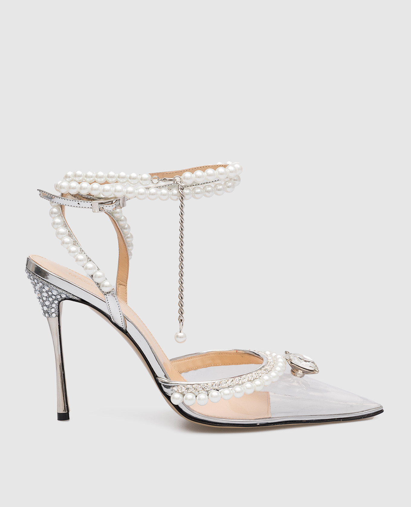 Mach&Mach Diamond of Elizabeth silver slingbacks with crystals and beads