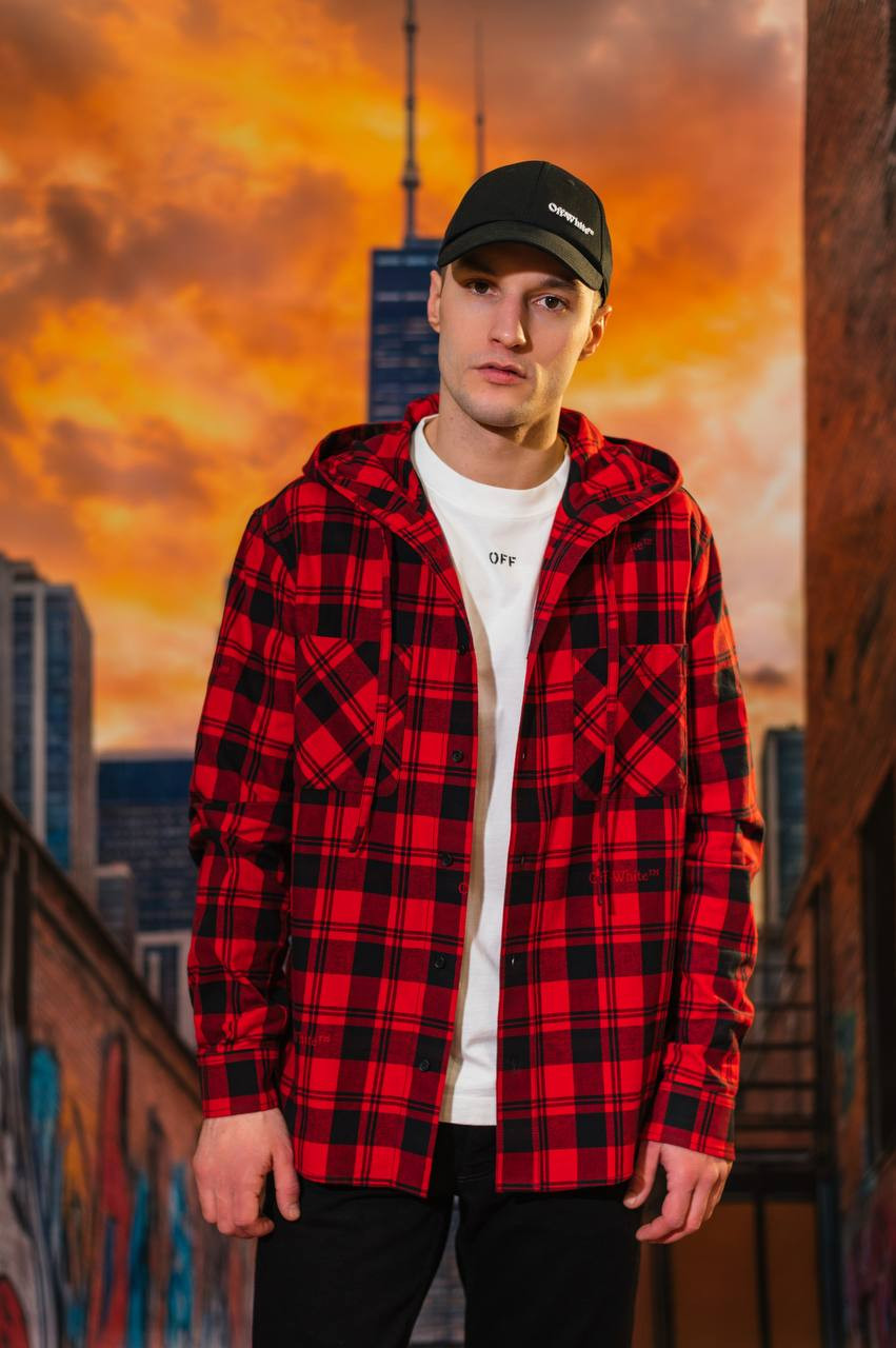 Image 8 Off-White Red checkered shirt with a hood OMGE031C99FAB001sh