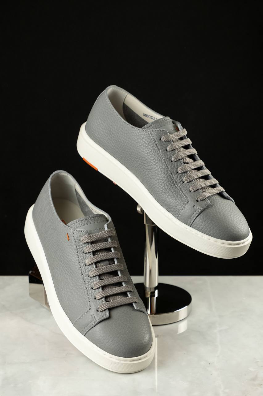 Image 6 Santoni Gray leather sneakers DAMPS MMDG45 MBCD21571BARCMMD
