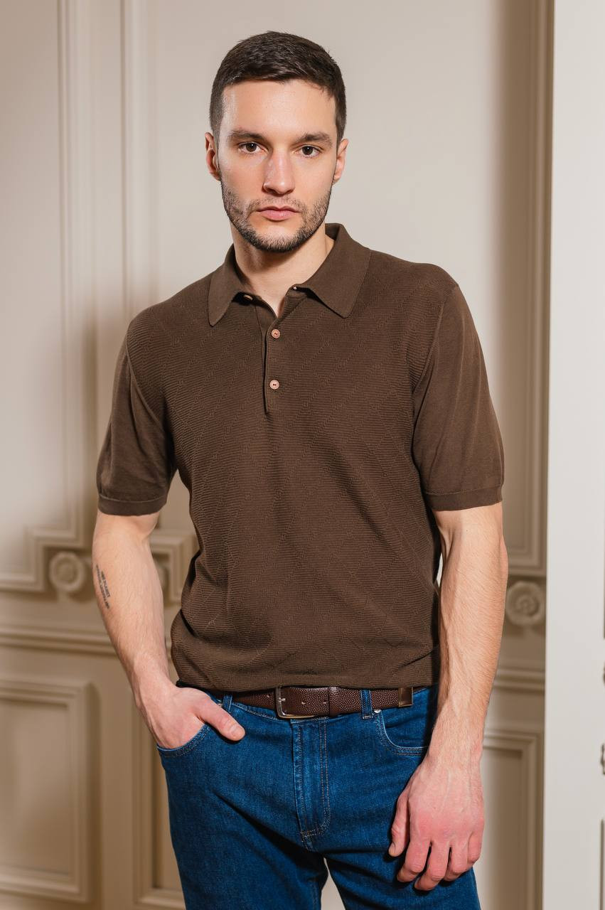 Image 6 Kiton Khaki polo shirt with pattern UMK0706
