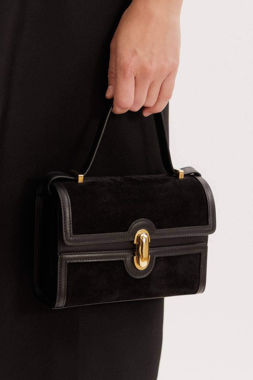 Image 5 Savette Symmetry 19 Black Suede Crossbody Bag H00414