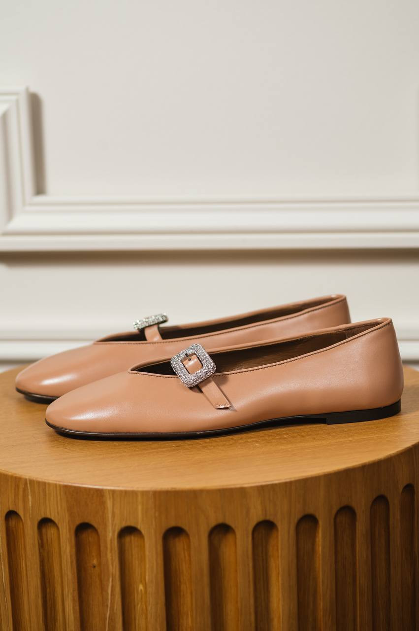 Image 6 Giuseppe Zanotti Amanda beige leather ballet flats with crystals E560012