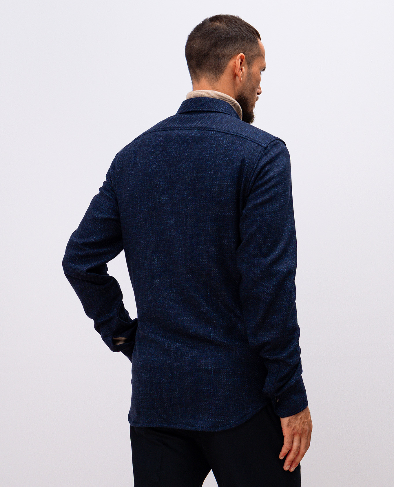 Image 4 Kiton Blue shirt with wool and silk UMCBUBAK0170E