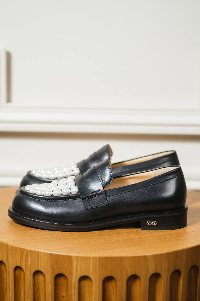 Image 7 Mach&Mach Black beaded SIRENE leather loafers S077630CLF