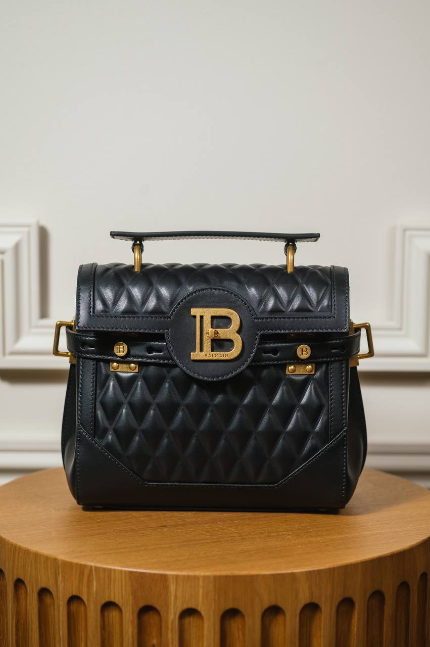 Image 5 Balmain B-Buzz Black Leather Messenger Bag with Geometric Embossing EN1DB530LHLB