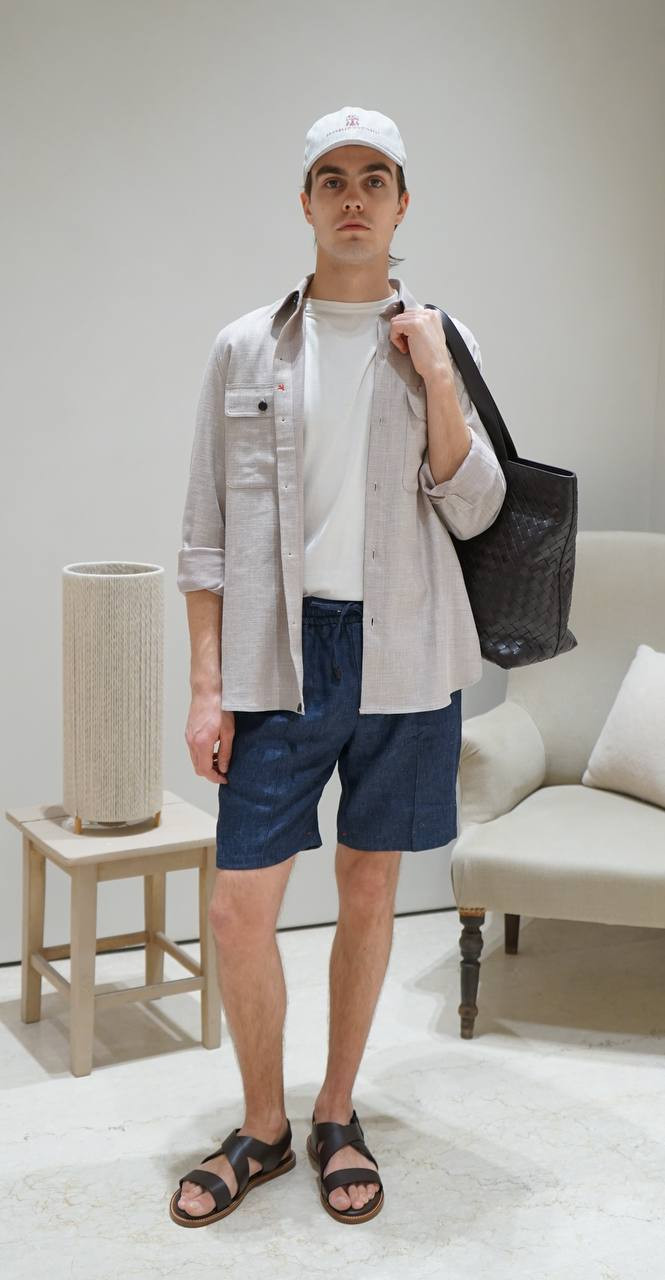 Image 6 ISAIA Blue linen, wool and silk shorts PNC02199270