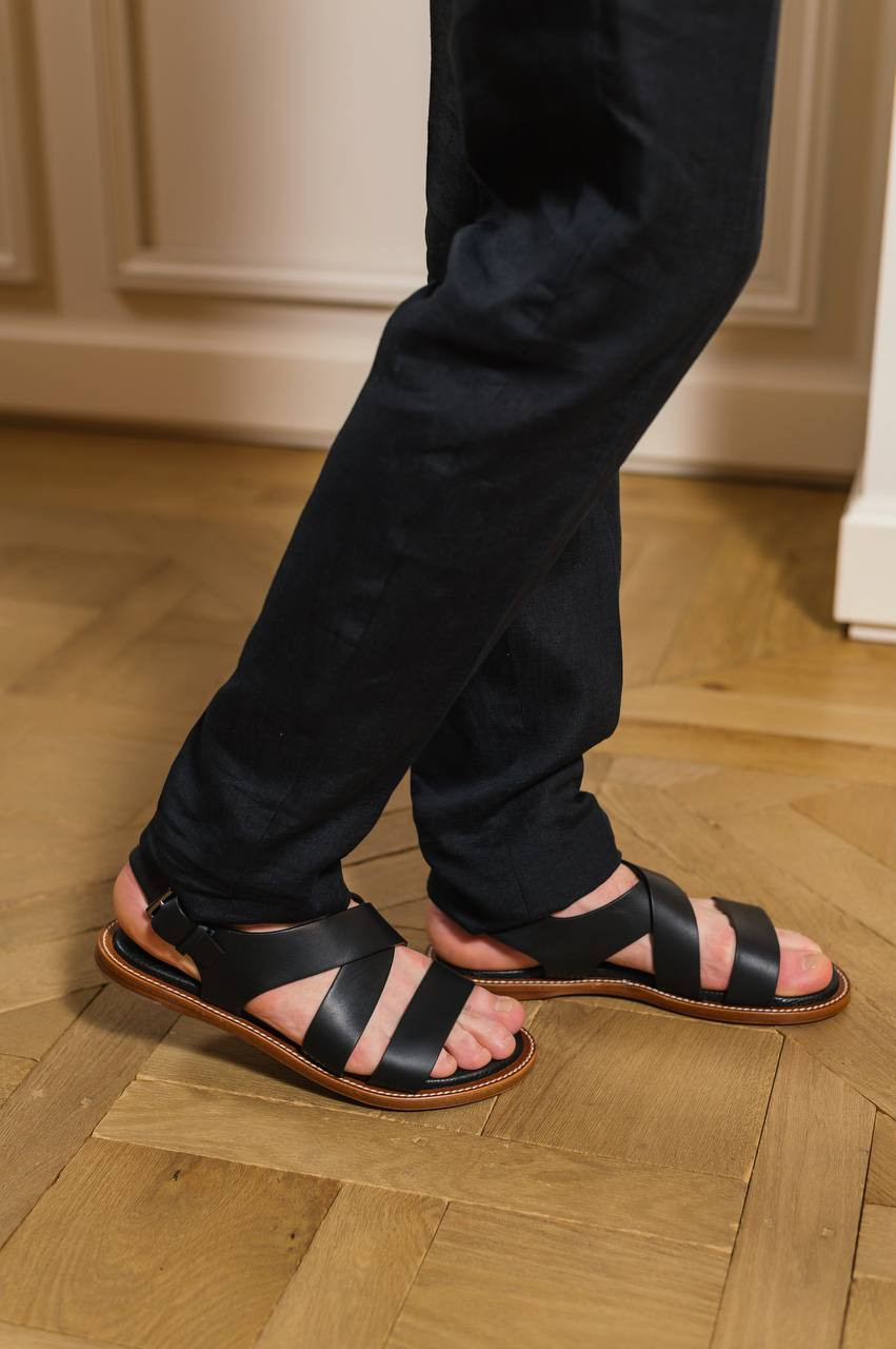 Image 6 ISAIA Black leather sandals SND021LAMB1