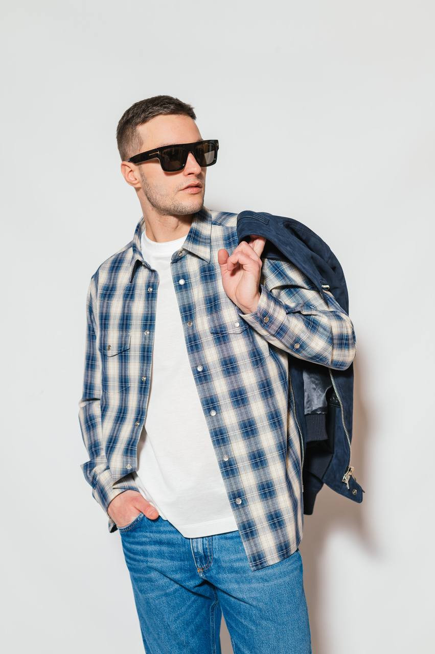 Image 6 Tom Ford Blue checkered shirt HDS001FMC203S25