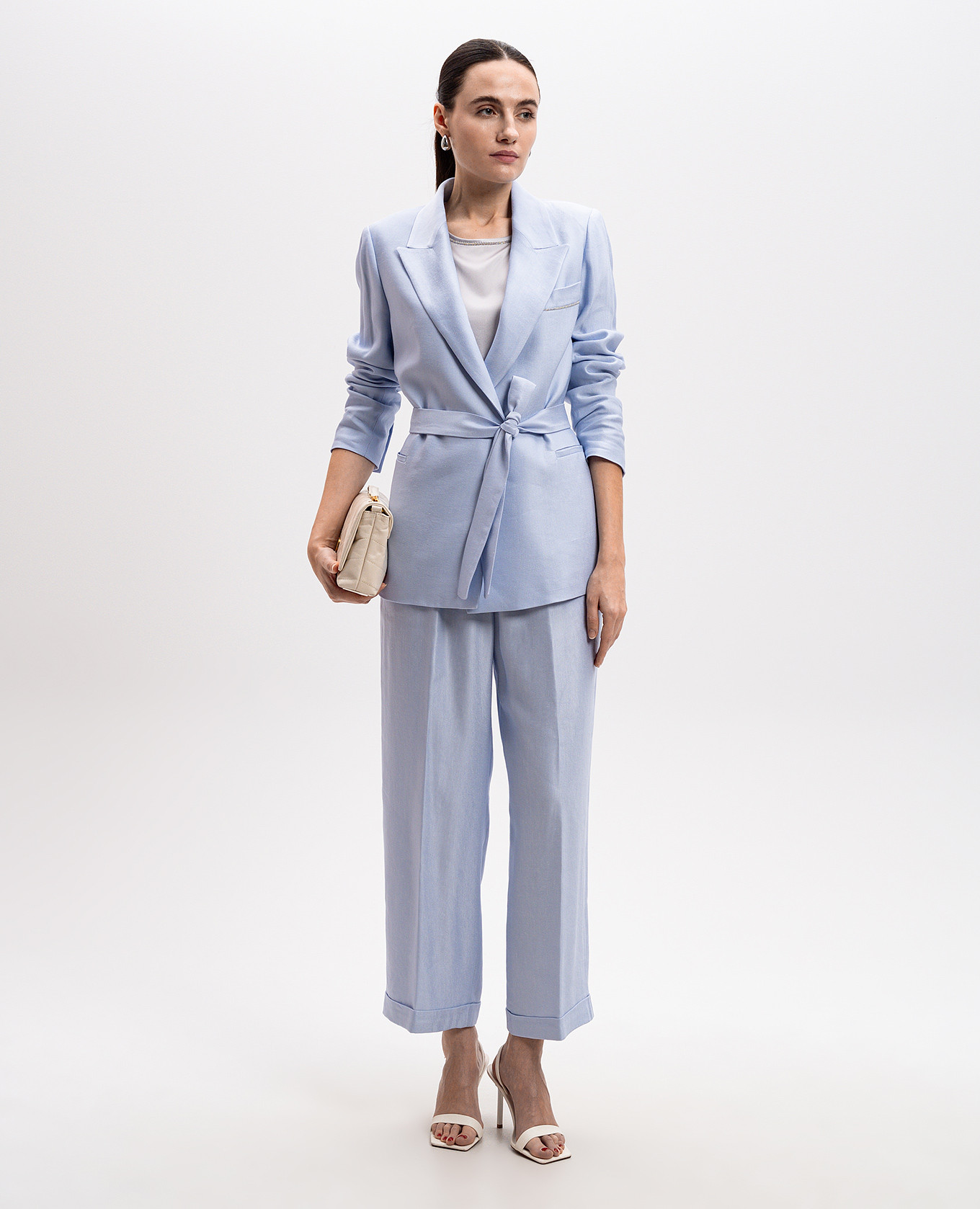 Image 2 Peserico Blue double-breasted linen jacket with monil chain S01168A01921