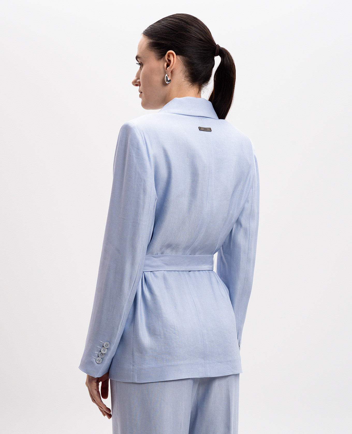 Image 4 Peserico Blue double-breasted linen jacket with monil chain S01168A01921