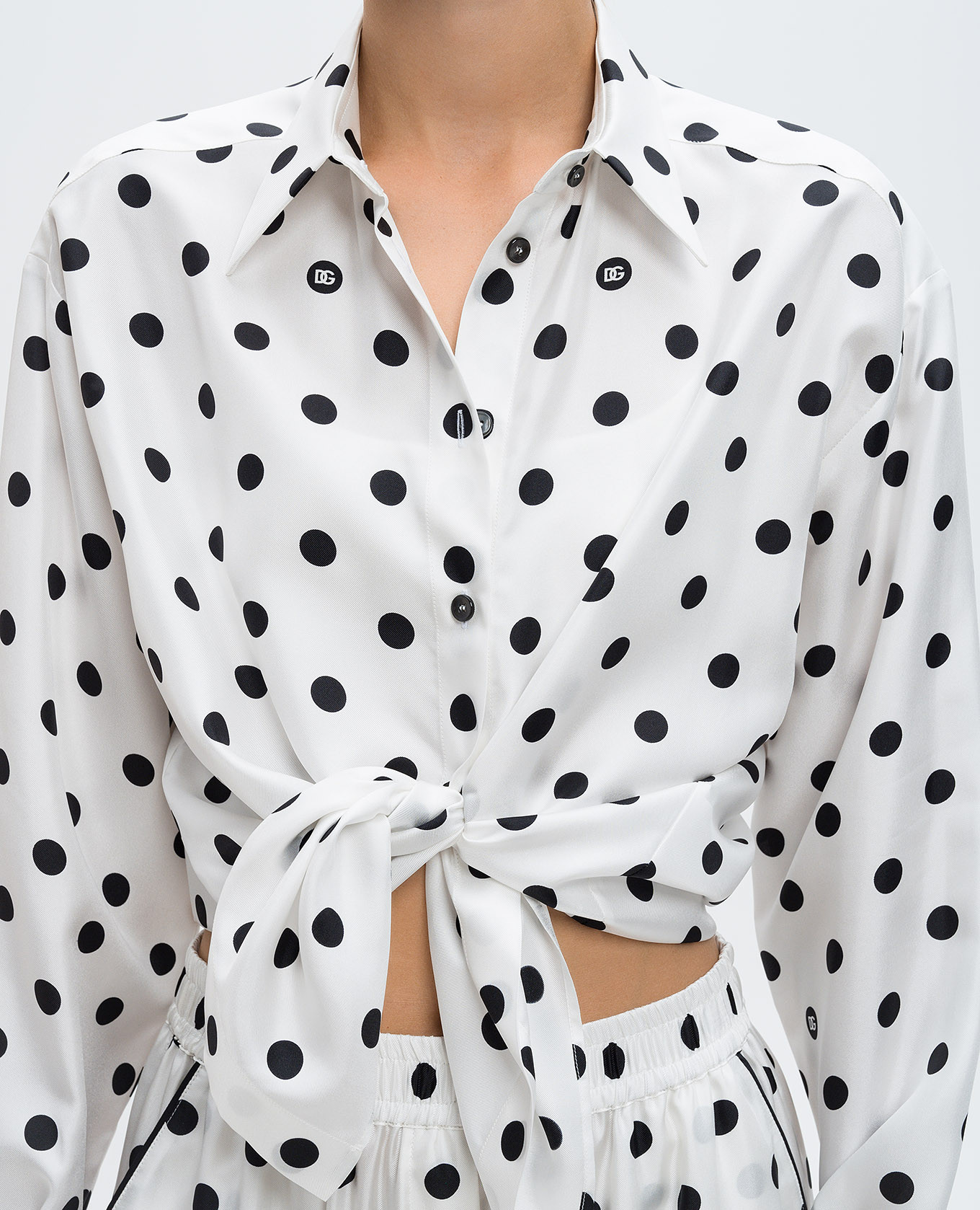 Image 5 Dolce&Gabbana White shirt made of silk with peas F5S31TIS1VI