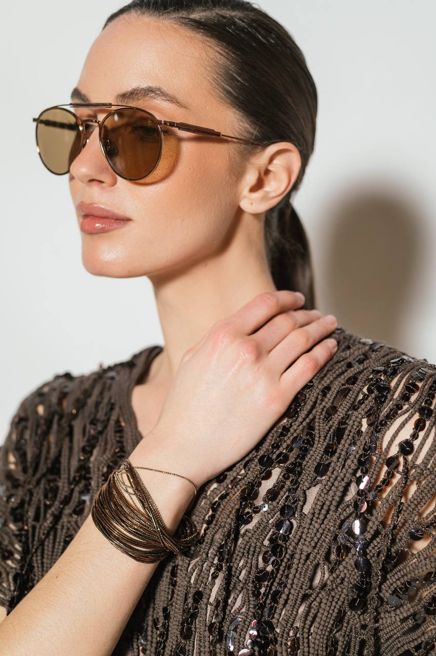 Image 6 Brunello Cucinelli Brown openwork top with sequins M38R18602