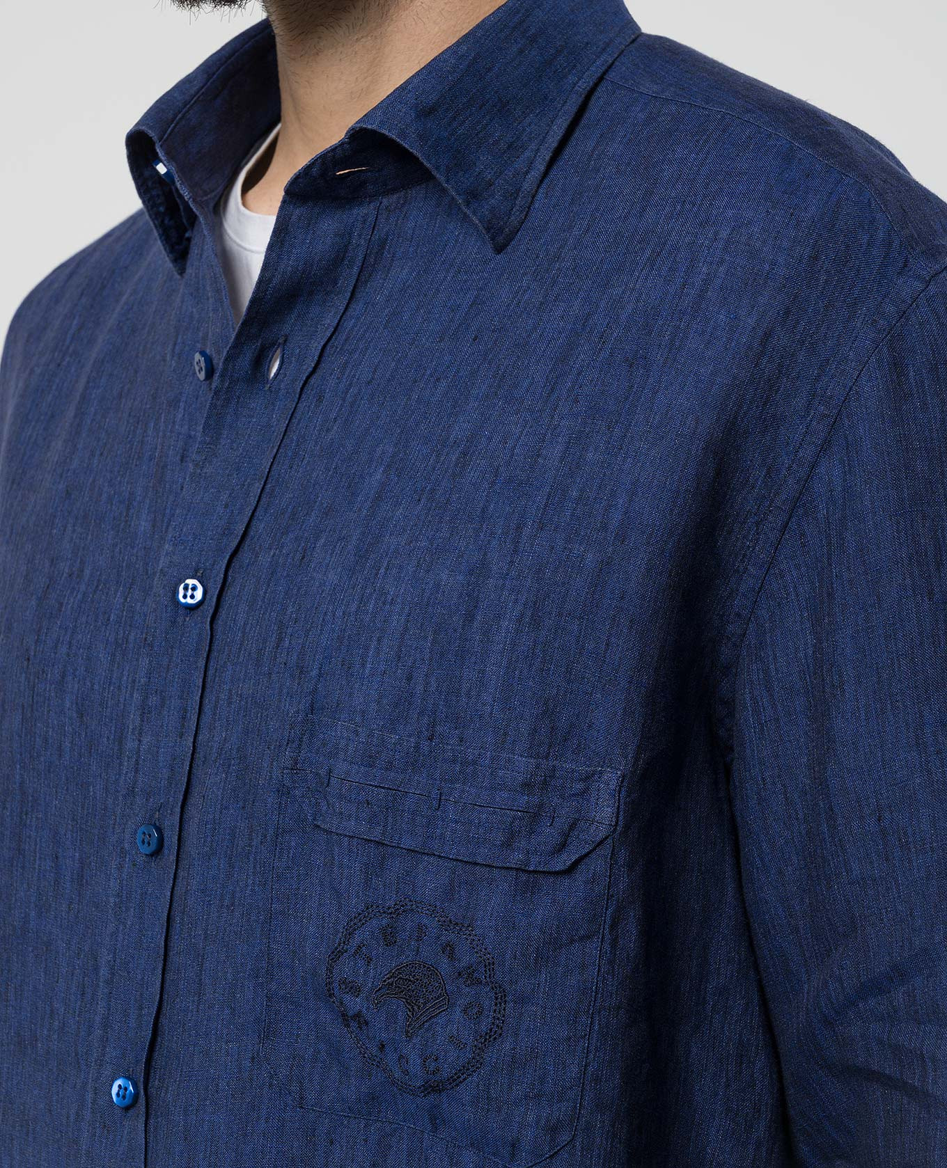 Image 5 Stefano Ricci Blue linen shirt with logo embroidery MC007261LX2330