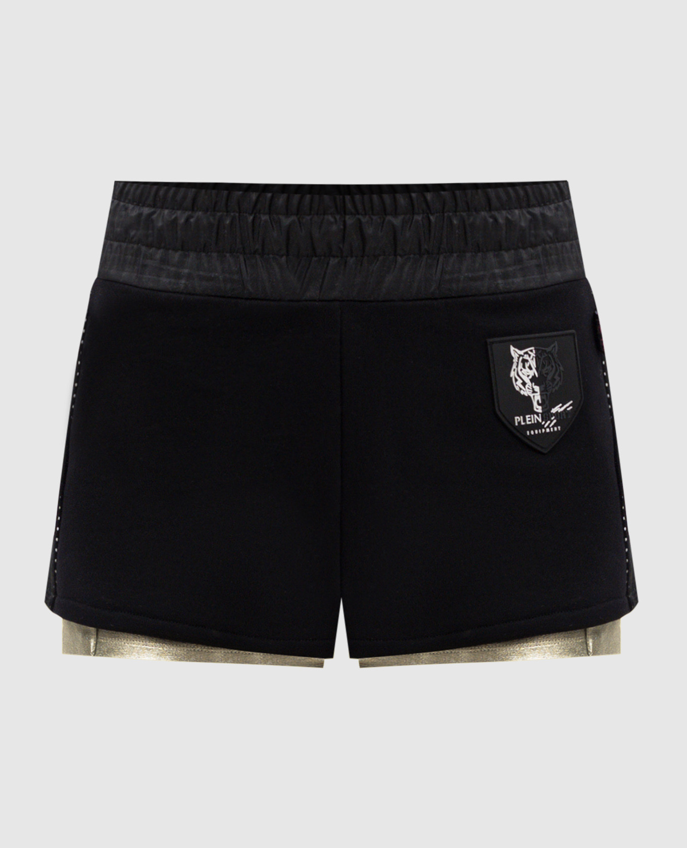 Plein Sport Black jump down shorts with logo patch