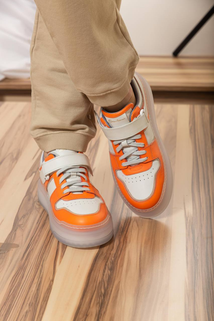 Image 6 Santoni Sneak-Air Orange Leather Sneakers WBSA61113ARAHDWL