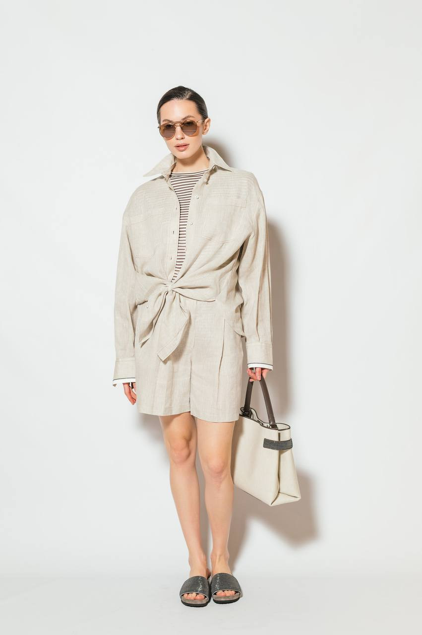 Image 6 Brunello Cucinelli Beige linen shirt with monil chain MM633RD646