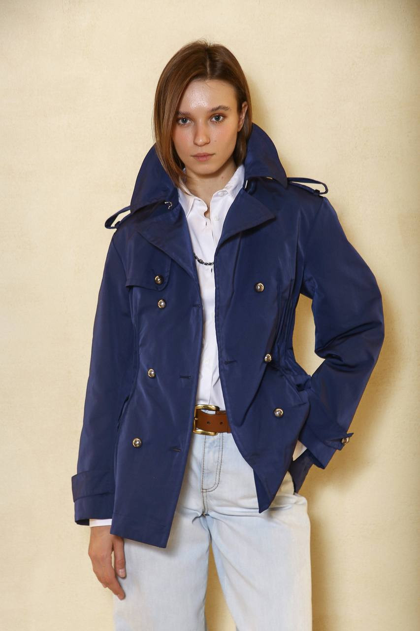 Image 6 Ermanno Scervino Blue double-breasted trench coat D460D300UUJ