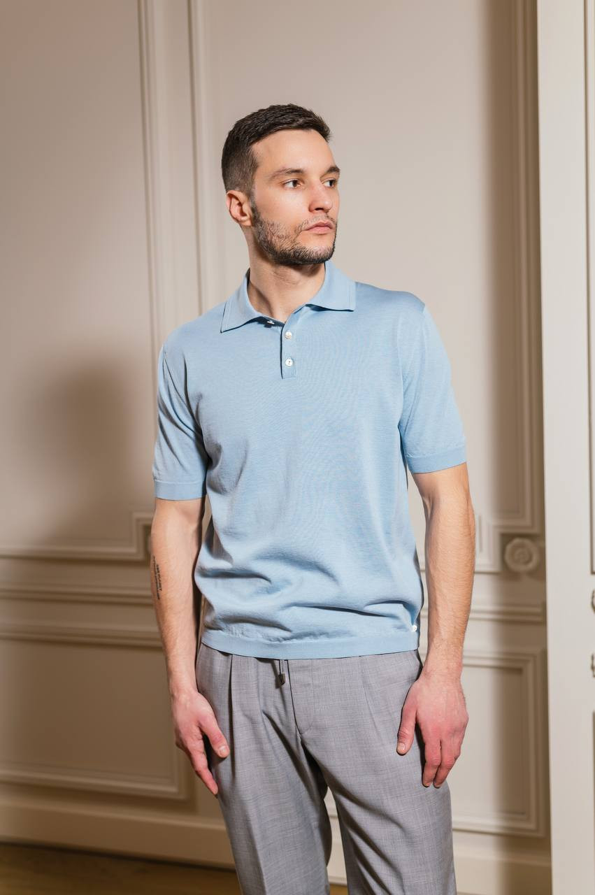 Image 6 Agnona Blue silk polo with logo K309U150Q1810