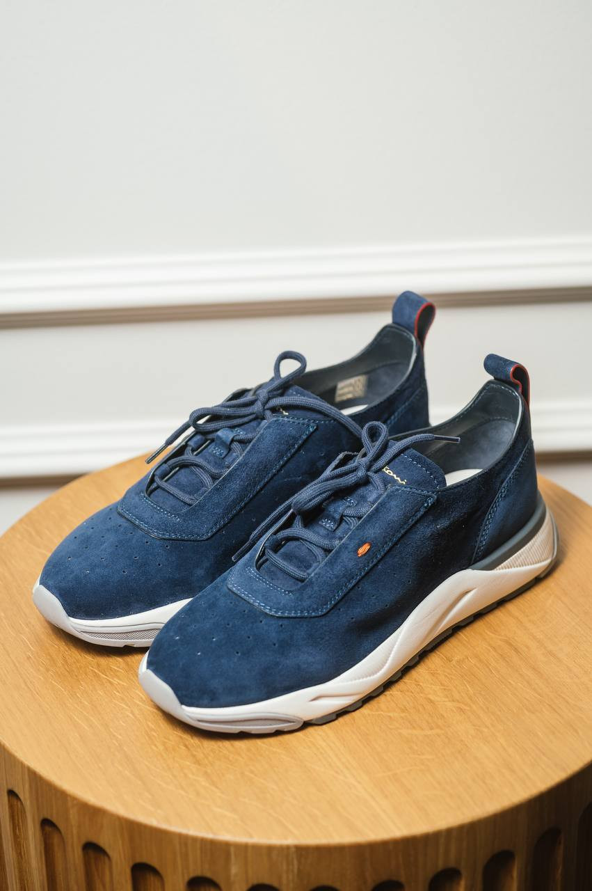 Image 6 Santoni Blue suede sneakers with logo print MBIM22032BGRTSEQ