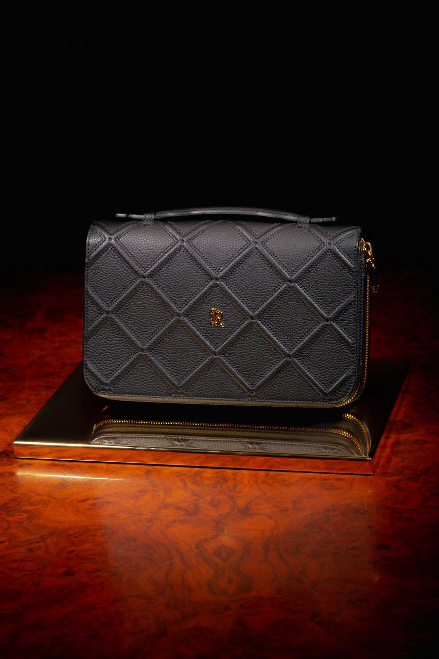 Image 6 Stefano Ricci Black leather clutch with metal logo monogram PP315RROMR