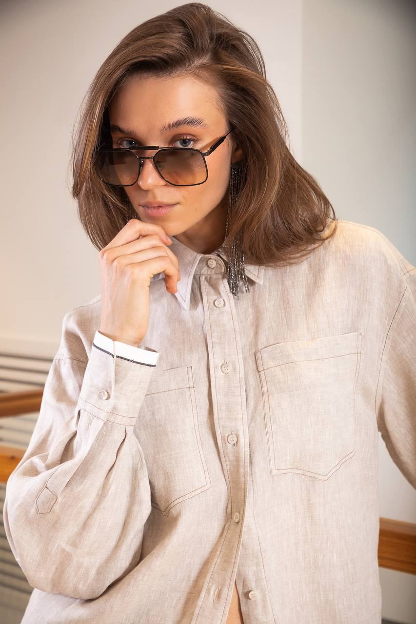 Image 7 Brunello Cucinelli Beige linen shirt with monil chain MM633RD646