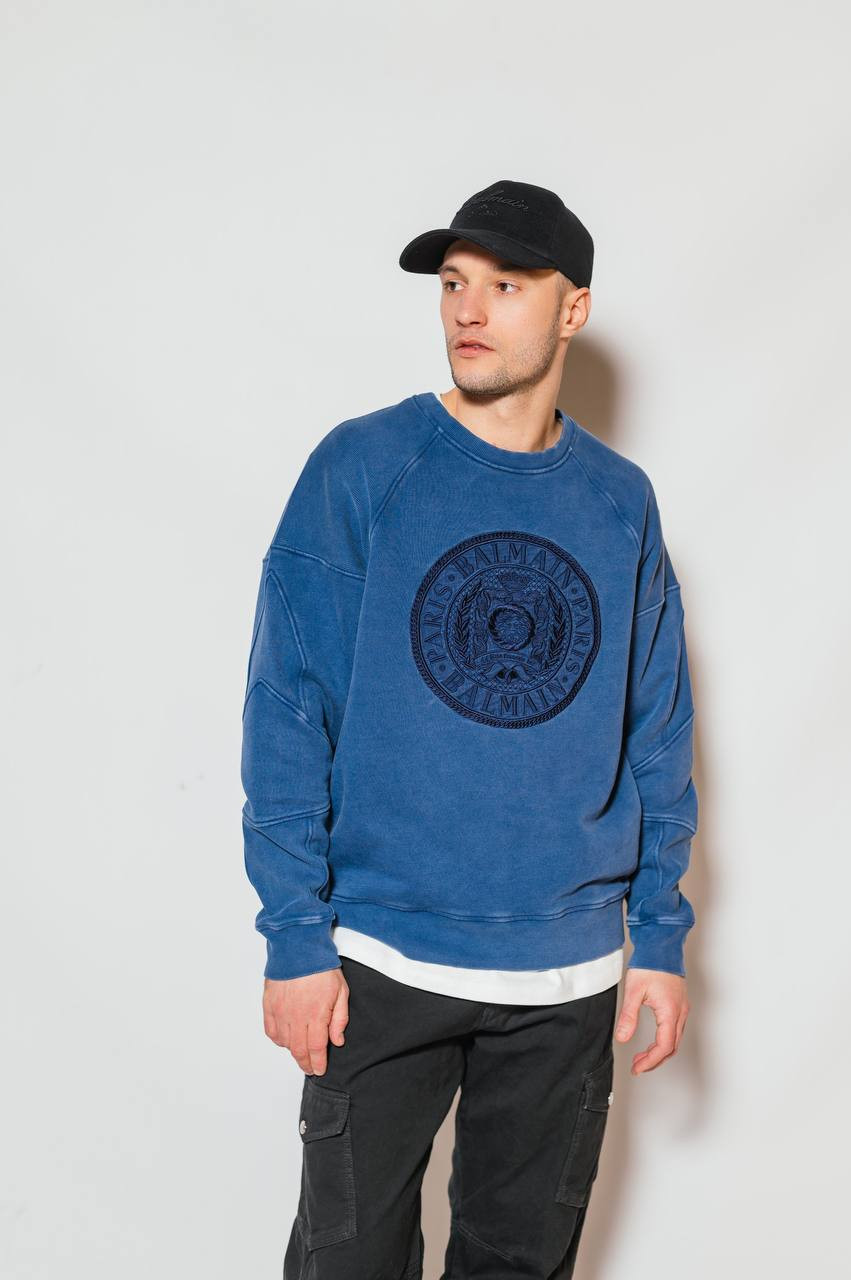 Image 6 Balmain Blue sweatshirt with Coin embroidery EH1JS007BC89