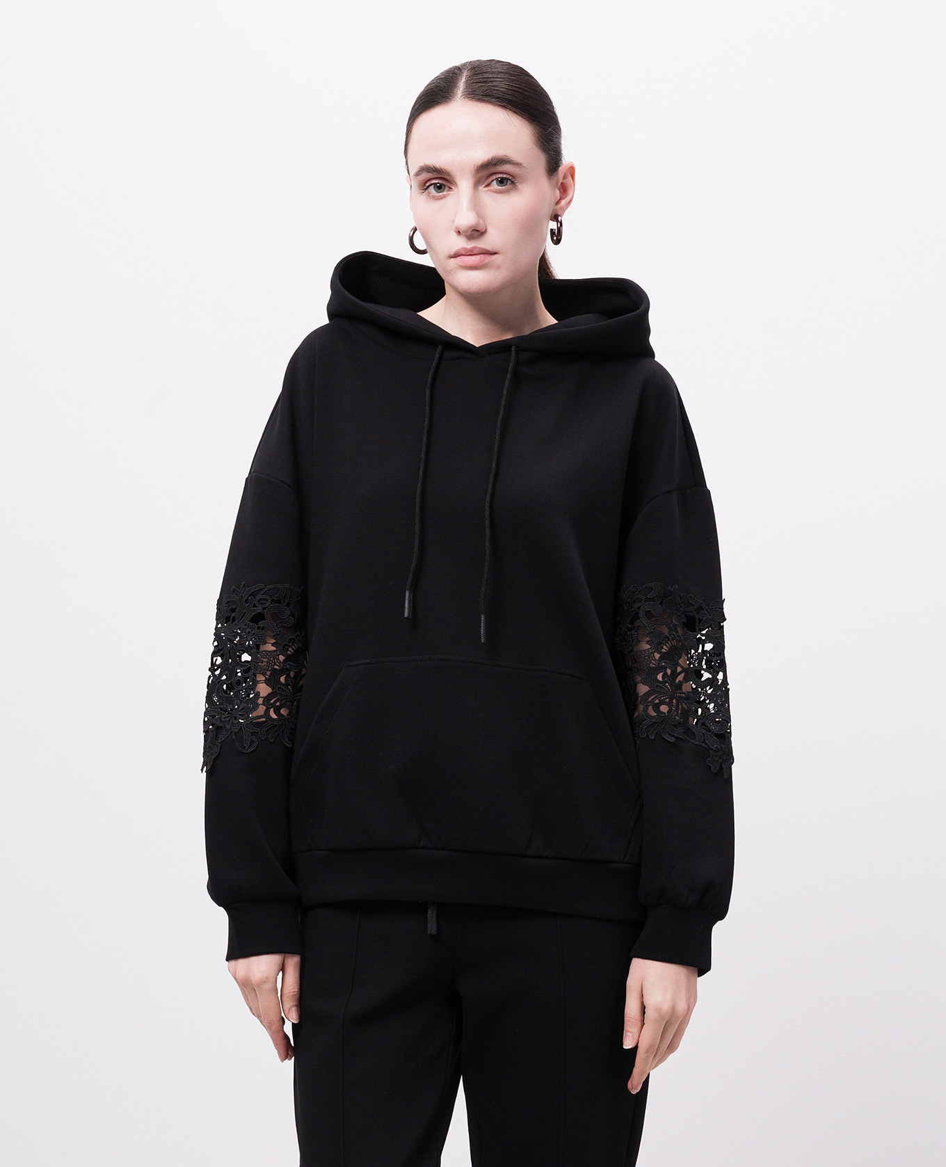 Image 3 Twinset Black hoodie with lace 251TP2700