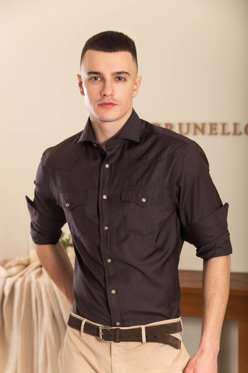 Image 6 Brunello Cucinelli Brown wool shirt MM6704008