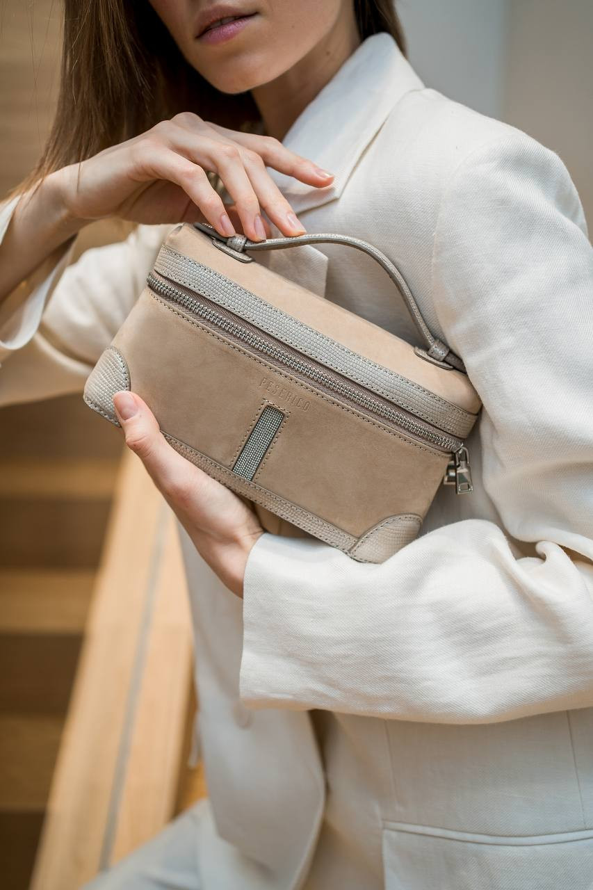 Image 5 Peserico Beige nubuck crossbody bag with monil chain S38345C0RCC430