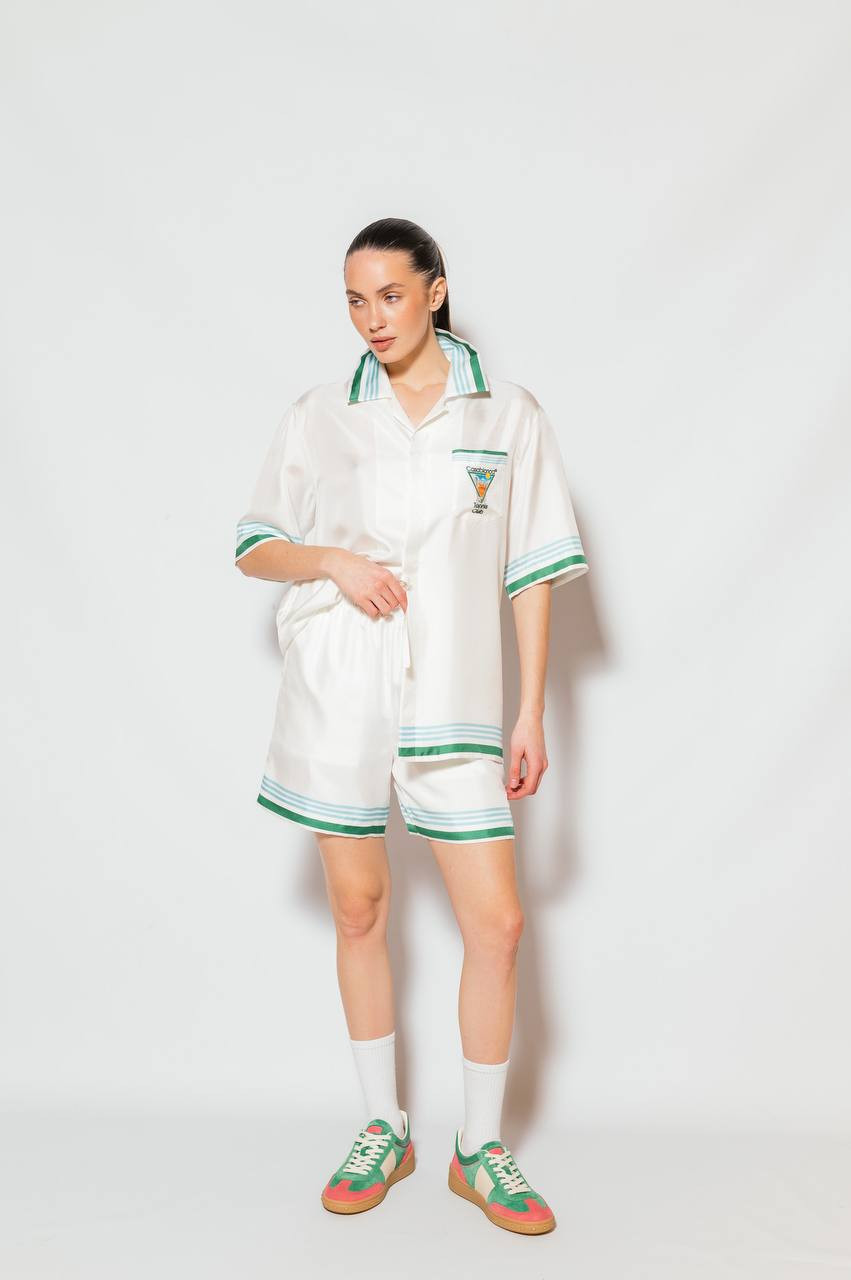 Image 6 Casablanca White Metaphysical Tennis Print Silk Shorts MPS25TR01203