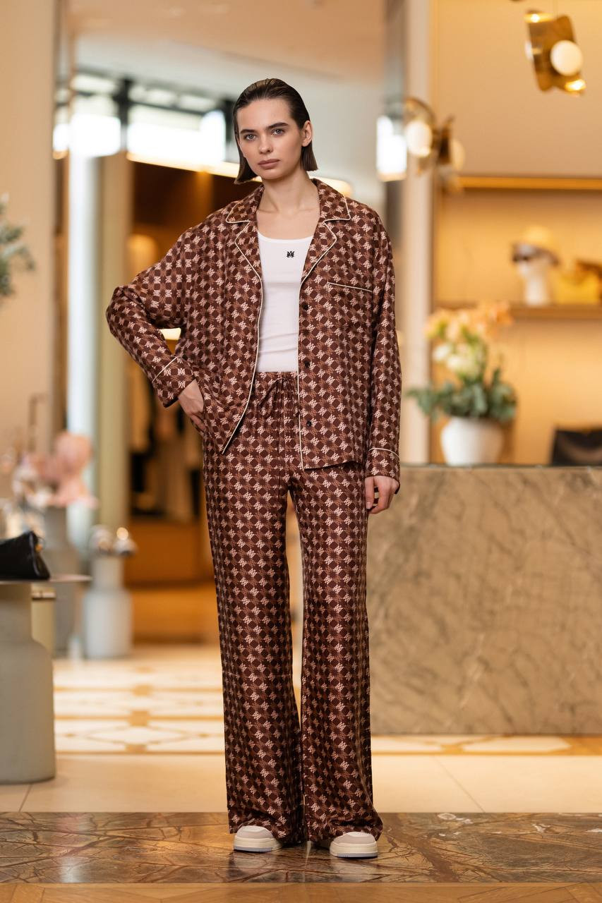 Image 6 AMIRI Brown silk blouse with monogram logo print AWSTCA1025