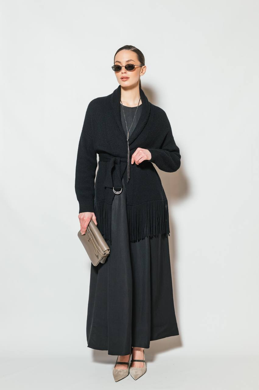 Image 6 Brunello Cucinelli Black cashmere cardigan with fringes M12711916