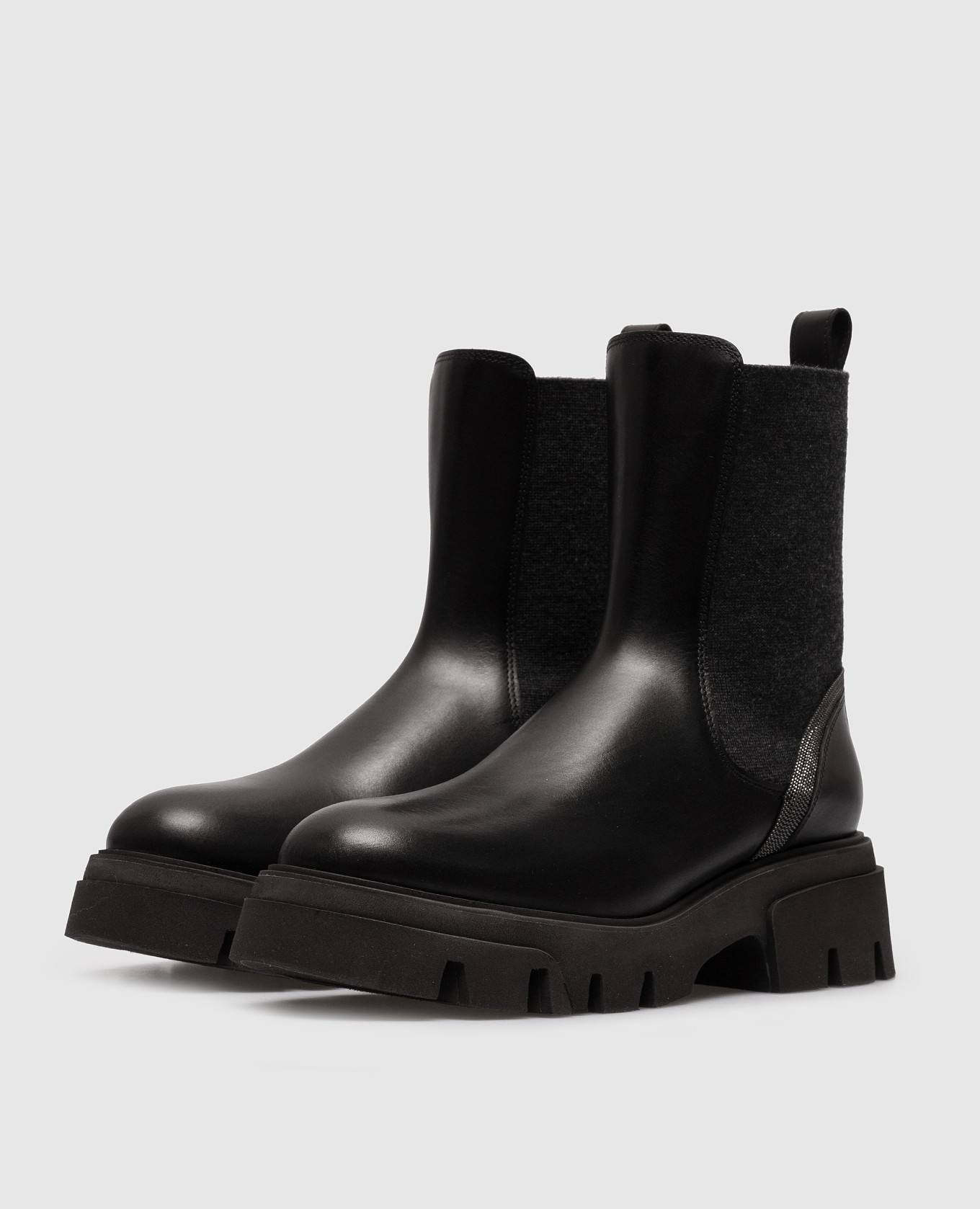 Image 2 Brunello Cucinelli Black leather Chelsea boots with monil chain MZIDG2535