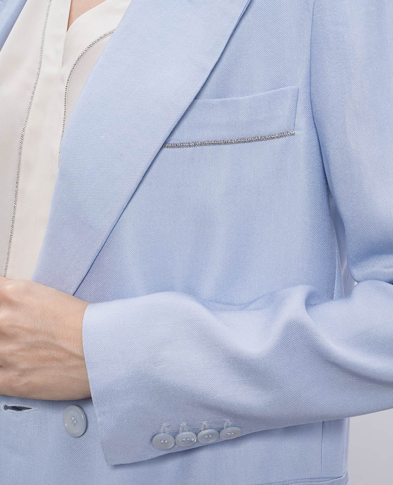 Image 10 Peserico Blue double-breasted linen jacket with monil chain S01168A01921
