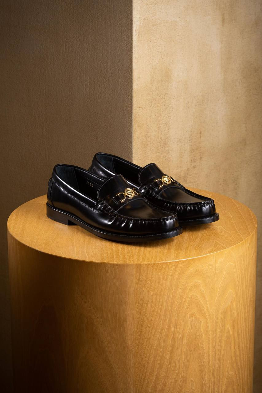 Image 6 Versace Black leather loafers with metal Medusa emblem 10121231A08773