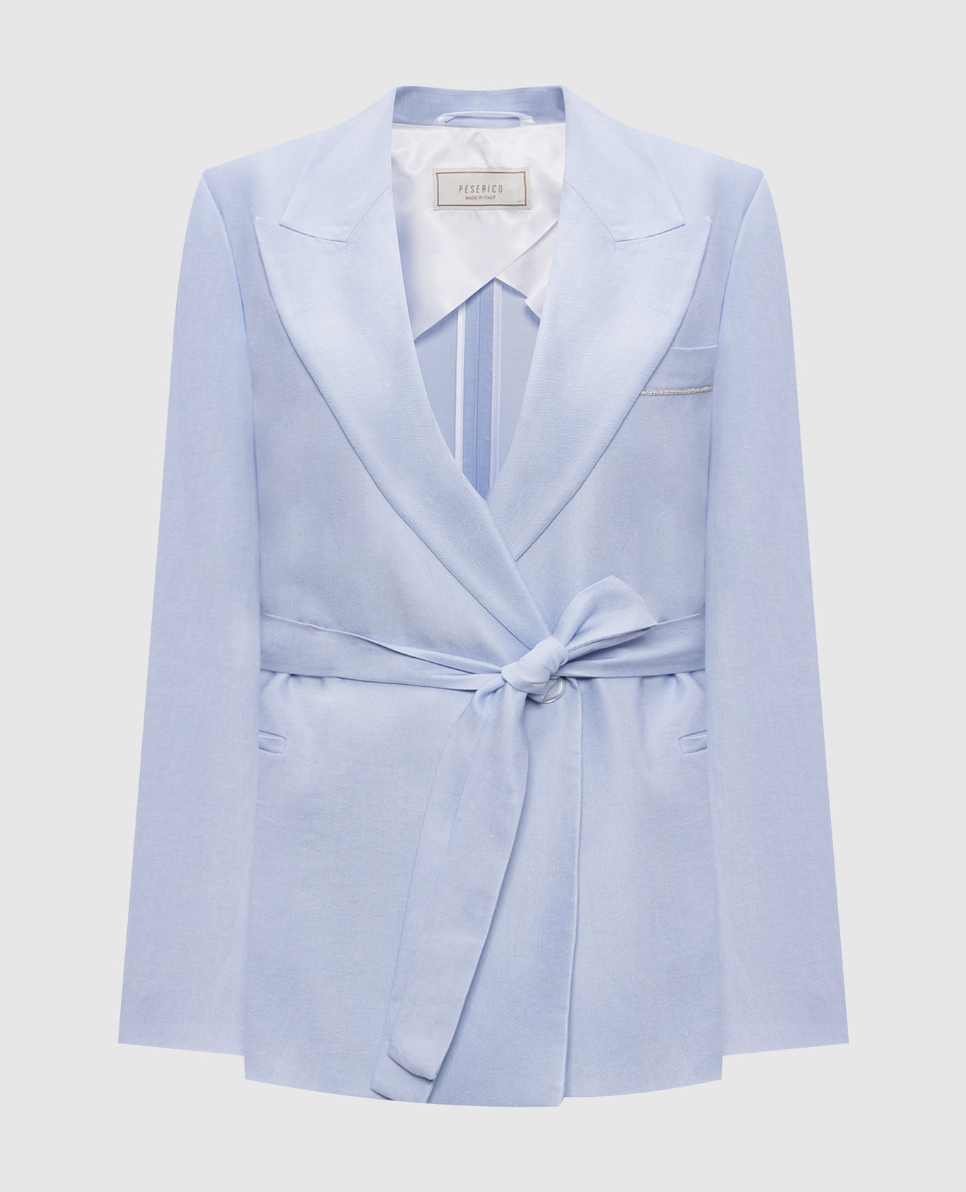 Image 6 Peserico Blue double-breasted linen jacket with monil chain S01168A01921